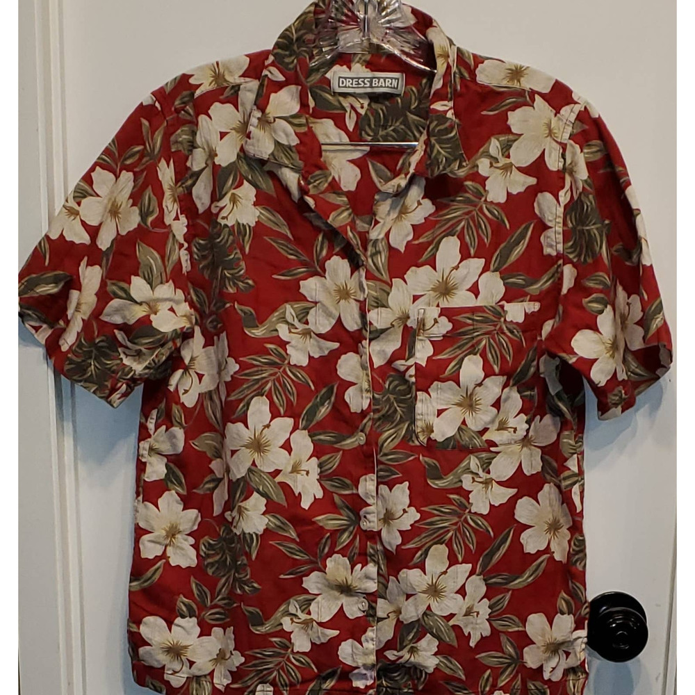 DRESSBARN Button Down Hawaiian Flowered Shirt